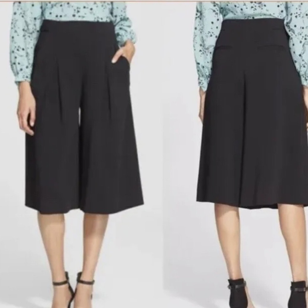 Rebecca Taylor Suiting Culottes High Waist Wide Leg Crops Pants Navy Size 10